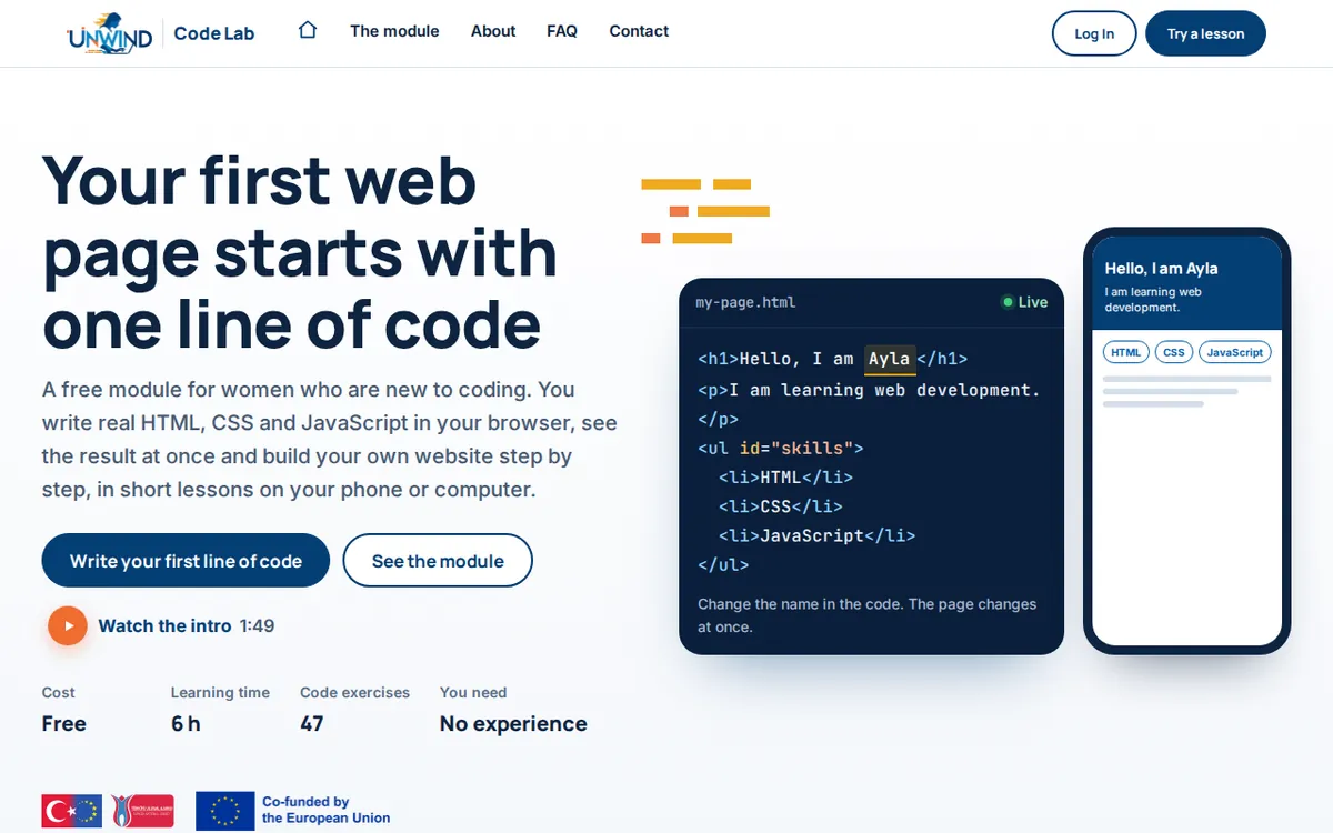 Bildschirmfoto: UNWIND Code Lab